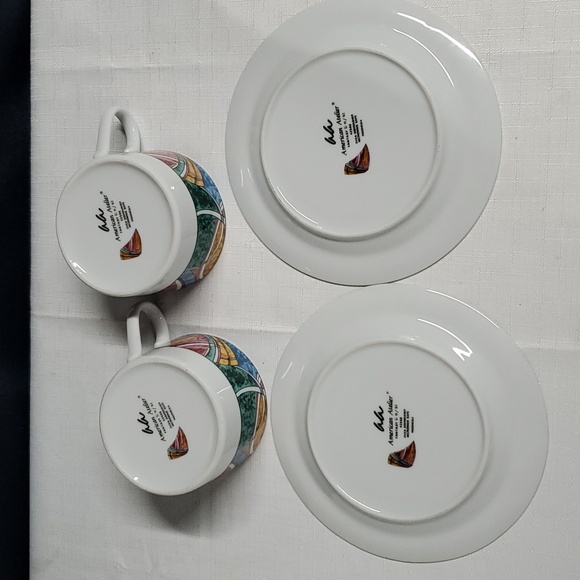 American Atelier VTG BOHO Fantasy Porcelain Cups & Saucers Matching Set of Two - Picture 11 of 14
